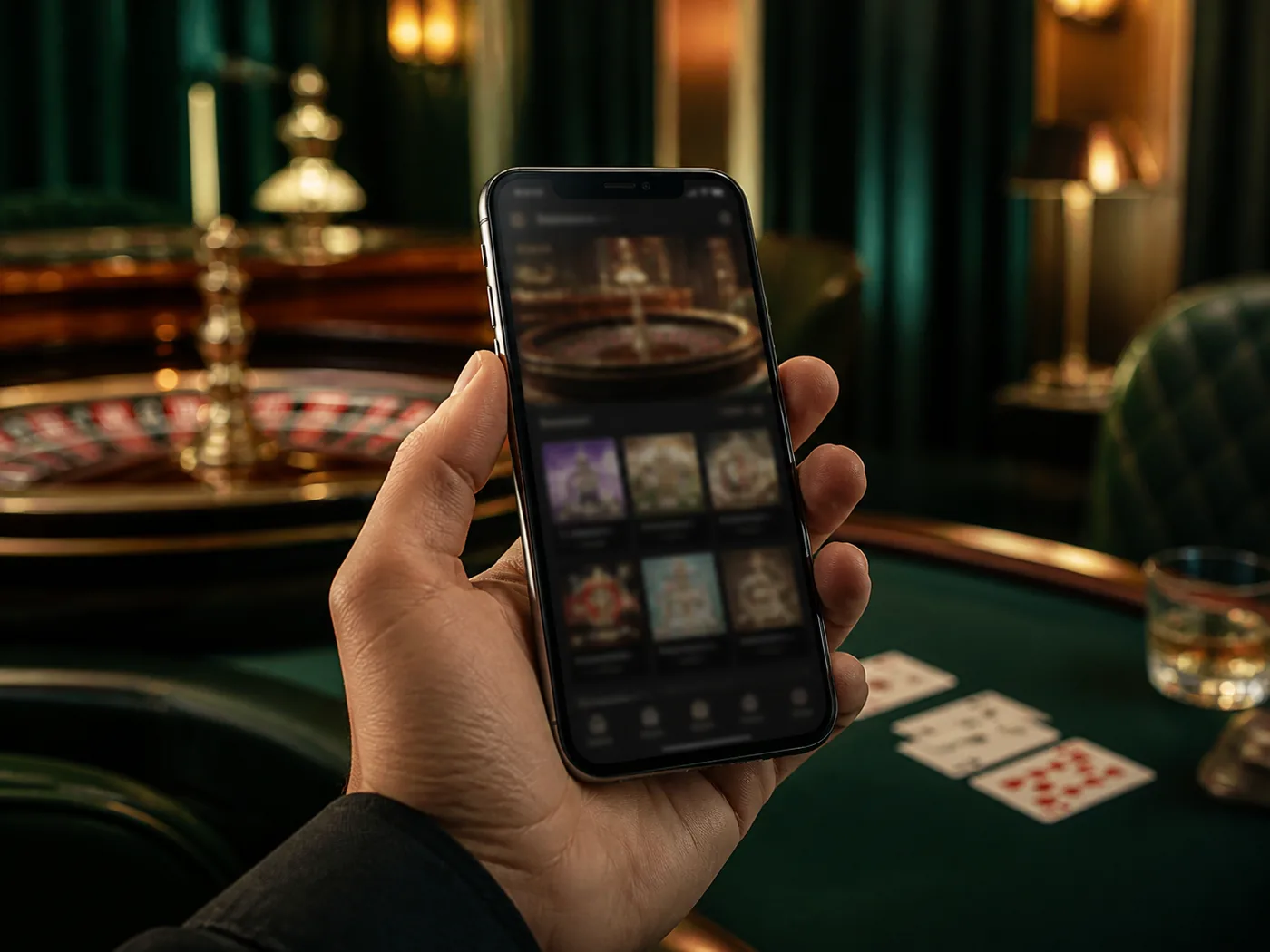 Ponsel dengan tampilan kasino generik untuk pemeriksaan mobile